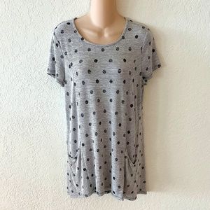 Weekends By Chico’s Ladies Tunic Boat Neck Short Sleeves Gray & Black Stripes S